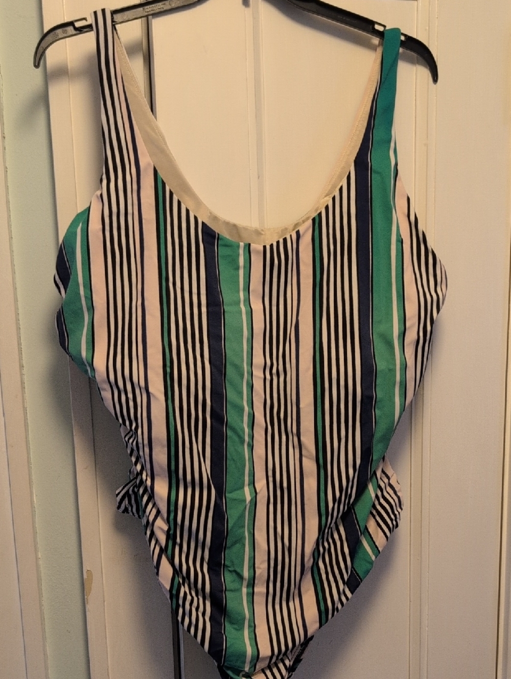 Striped Green & Navy Eloquii 28WOne-Piece Swimsuit